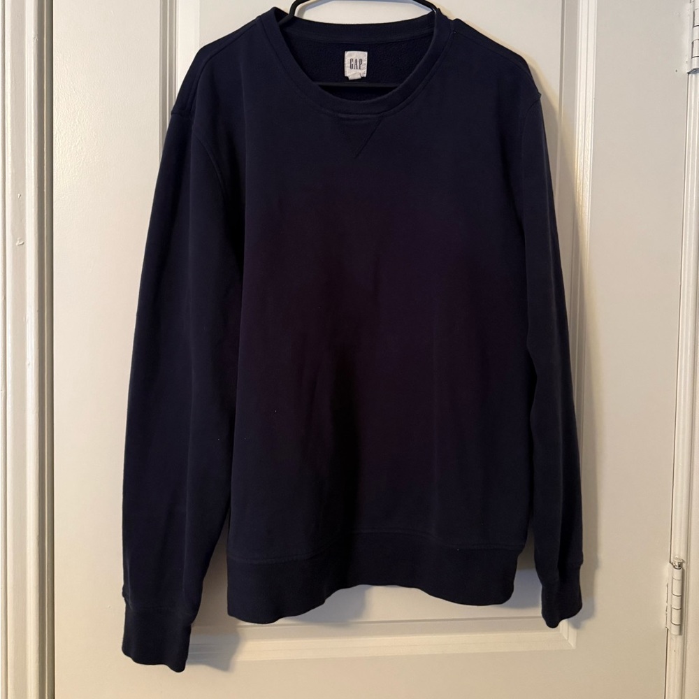 GAP Sueded Fleece Crew Sweatshirt, Tapestry Navy Blue, Mens XL, EUC - Picture 2 of 3